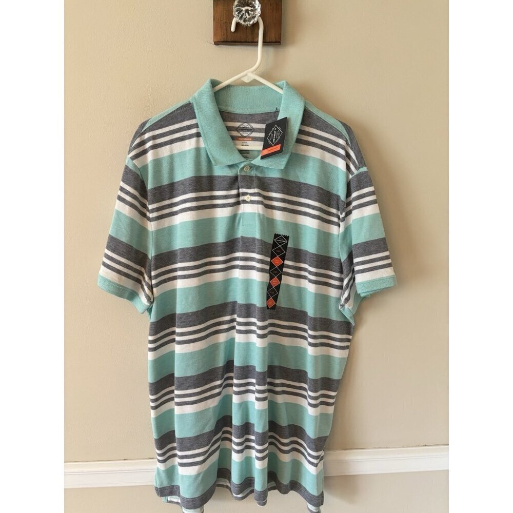 NWT St Johns Bay Mens Size XXL Turquoise Navy Stripe Polo Shirt